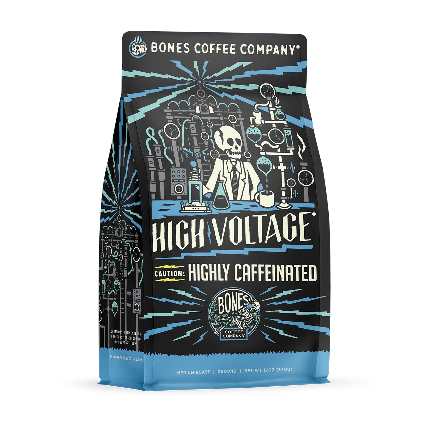 Bones Coffee Company High Voltage, Highly Caffeinated Unflavored Coffee, Medium Roast Low Acid Arab…