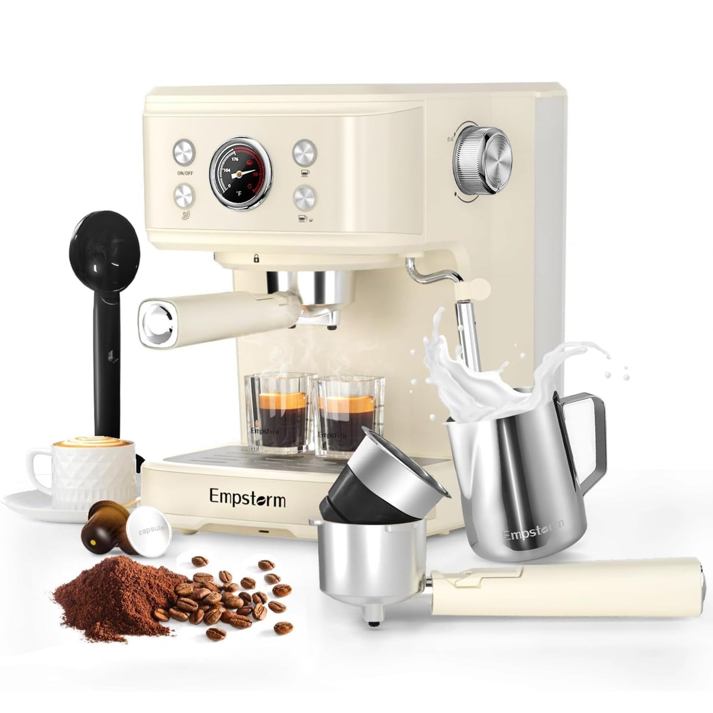 Empstorm Espresso Machine 20 Bar, 2 in 1 Espresso Maker with Milk Frother Steam Wand for Latte and โฆ