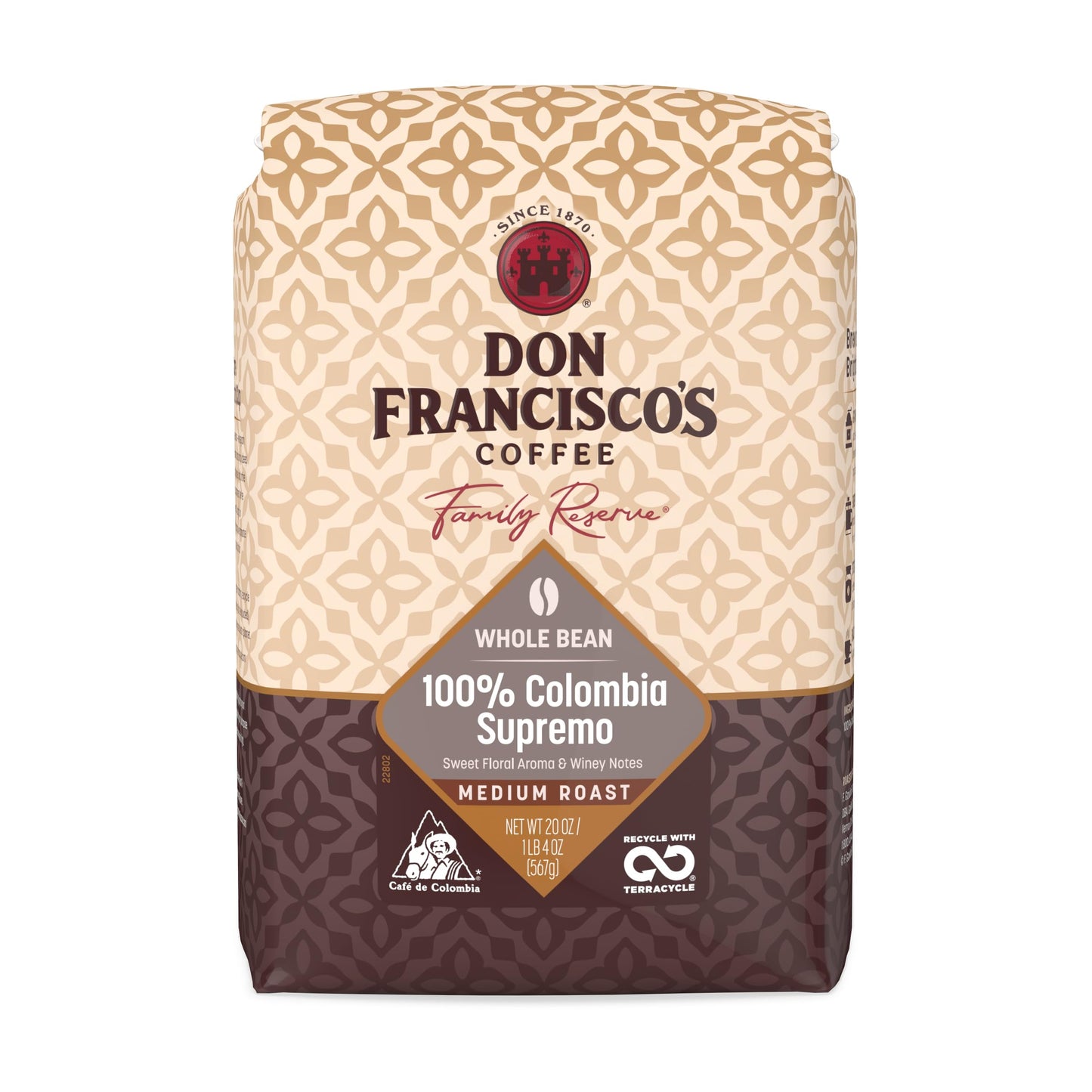 Don Francisco's 100% Colombia Supremo Whole Bean Coffee, Medium Roast – 100% Arabica Coffee, 20 oz …