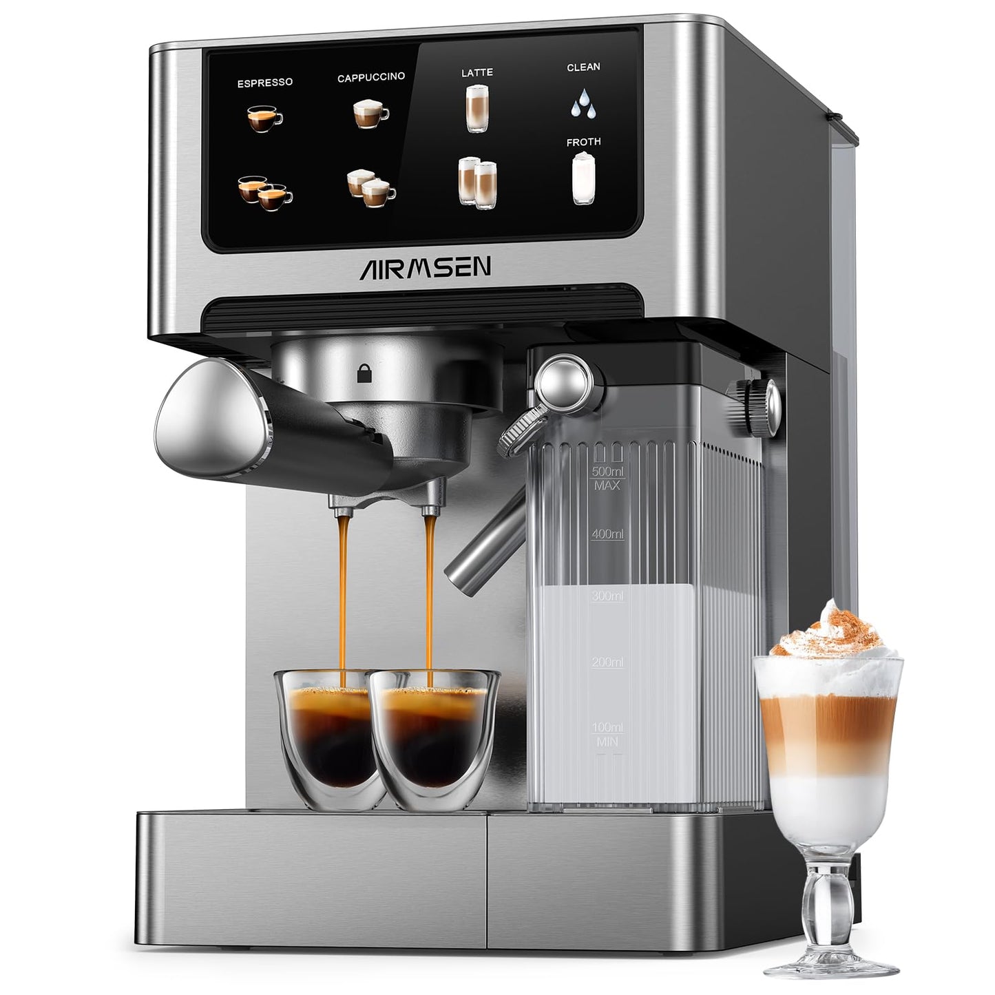 AIRMSEN 20 Bar Espresso Machine with Automatic Milk Frother, Cappuccino & Latte Coffee Maker with Q…