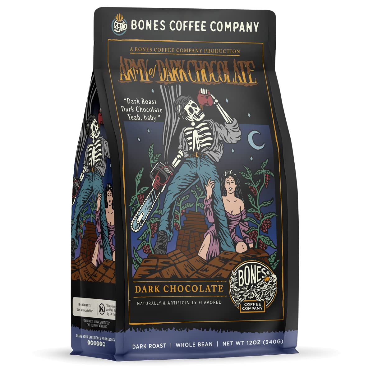 Bones Coffee Company Army of the Dark Chocolate Flavored Coffee, Medium Roast Low Acid Arabica Bean…