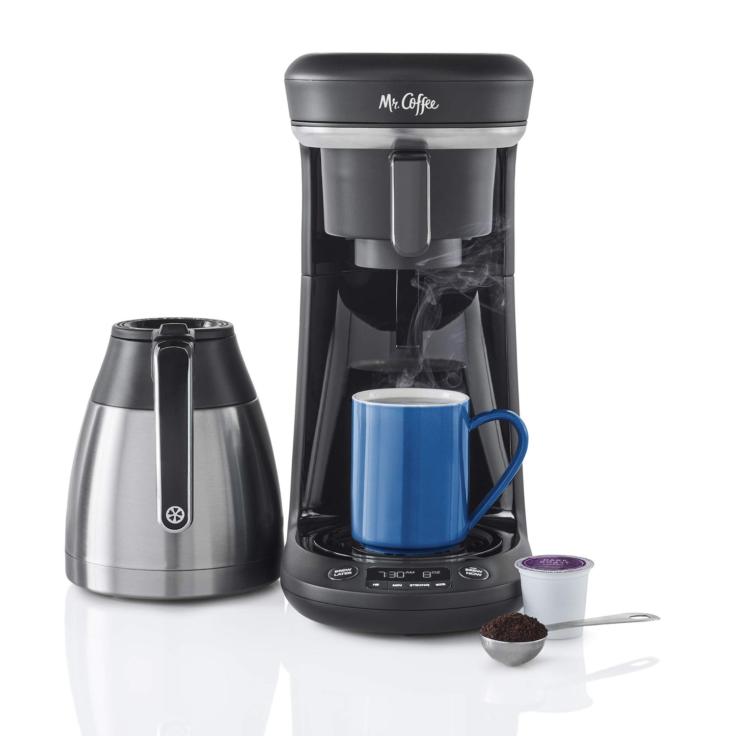 Mr. Coffee Coffee Maker, Programmable Coffee Machine for Single Serve or Carafe Coffee, 10 Cups, Bl…