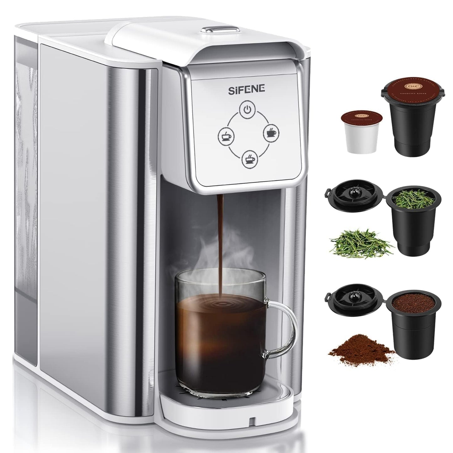 SIFENE Single Serve Coffee Machine, 3 in 1 Pod Coffee Maker For K-Pod Capsule, Ground Coffee Brewer…