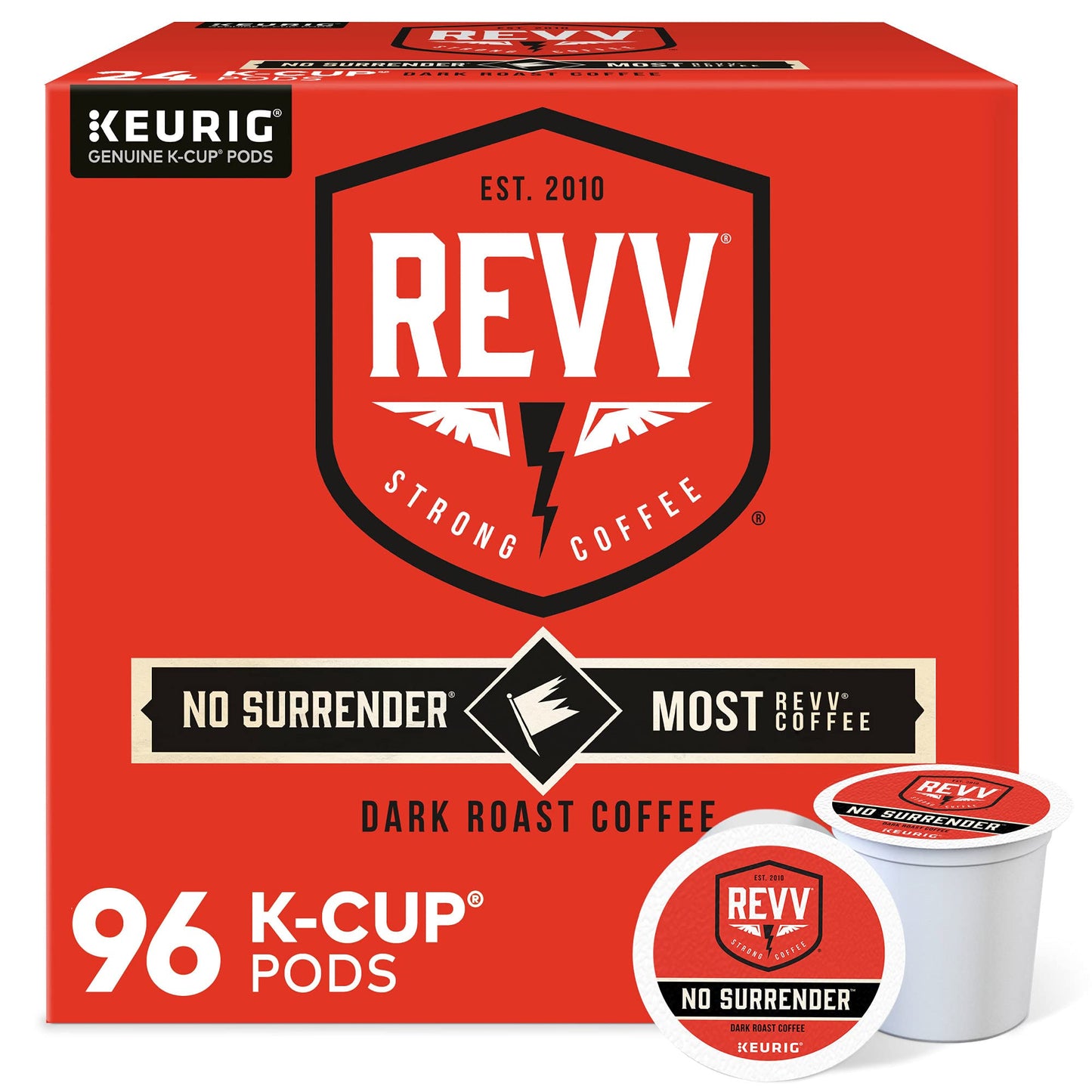 REVV No Surrender Keurig Single-Serve K-Cup Pods, Dark Roast Coffee, 96 Count