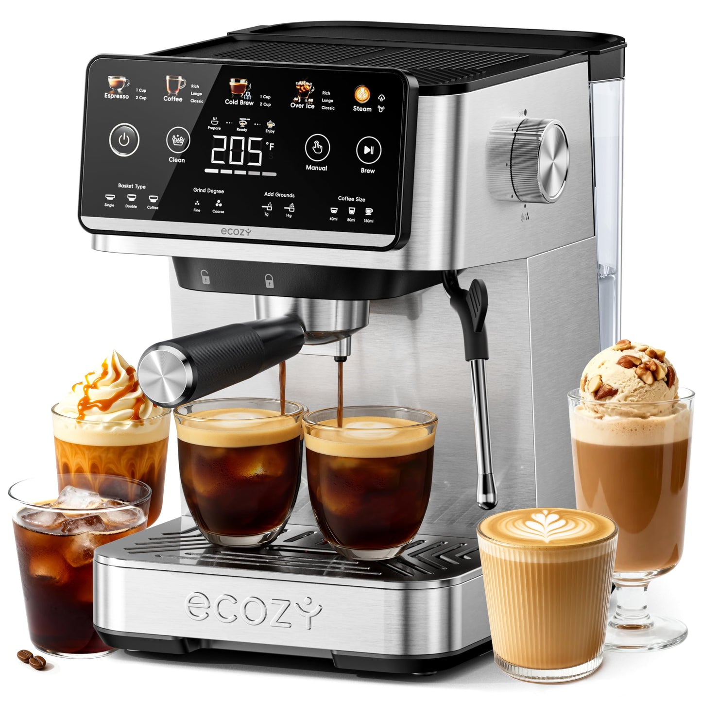 ecozy 4-in-1 Espresso Machine and Coffee Maker Combo with Milk Frother, Cold Brew & Over Ice, Inter…