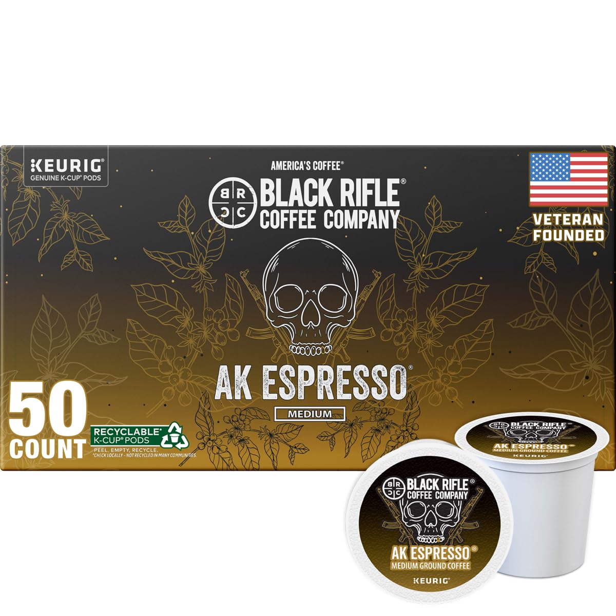 Black Rifle Coffee Company AK Espresso, 50 Count, Medium Roast K Cups - Single Serve K Cups Coffee …