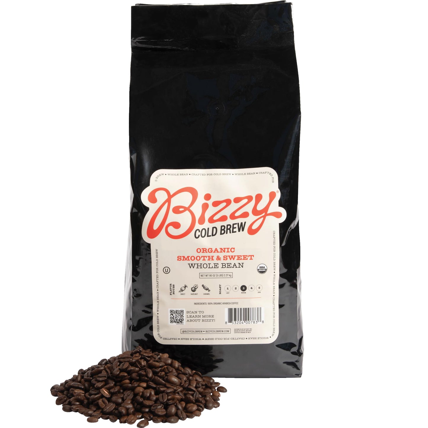 Bizzy Organic Cold Brew Coffee | Smooth & Sweet Blend | Whole Bean Coffee | Medium Roast | 100% Ara…