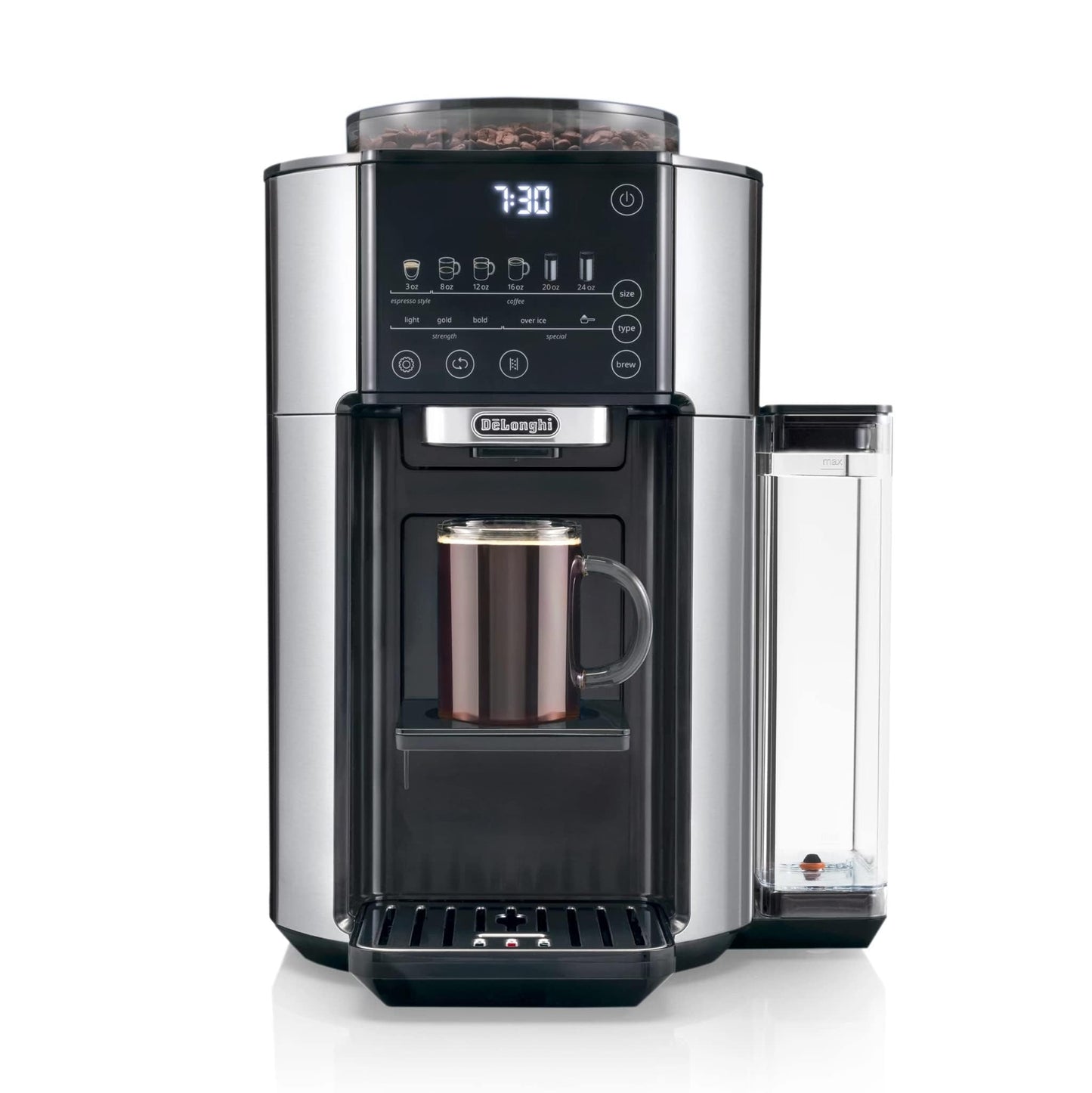 De'Longhi True Brew Drip Coffee Maker, Built in Grinder, Single Serve, 8 oz to 24 oz, Hot or Iced C…