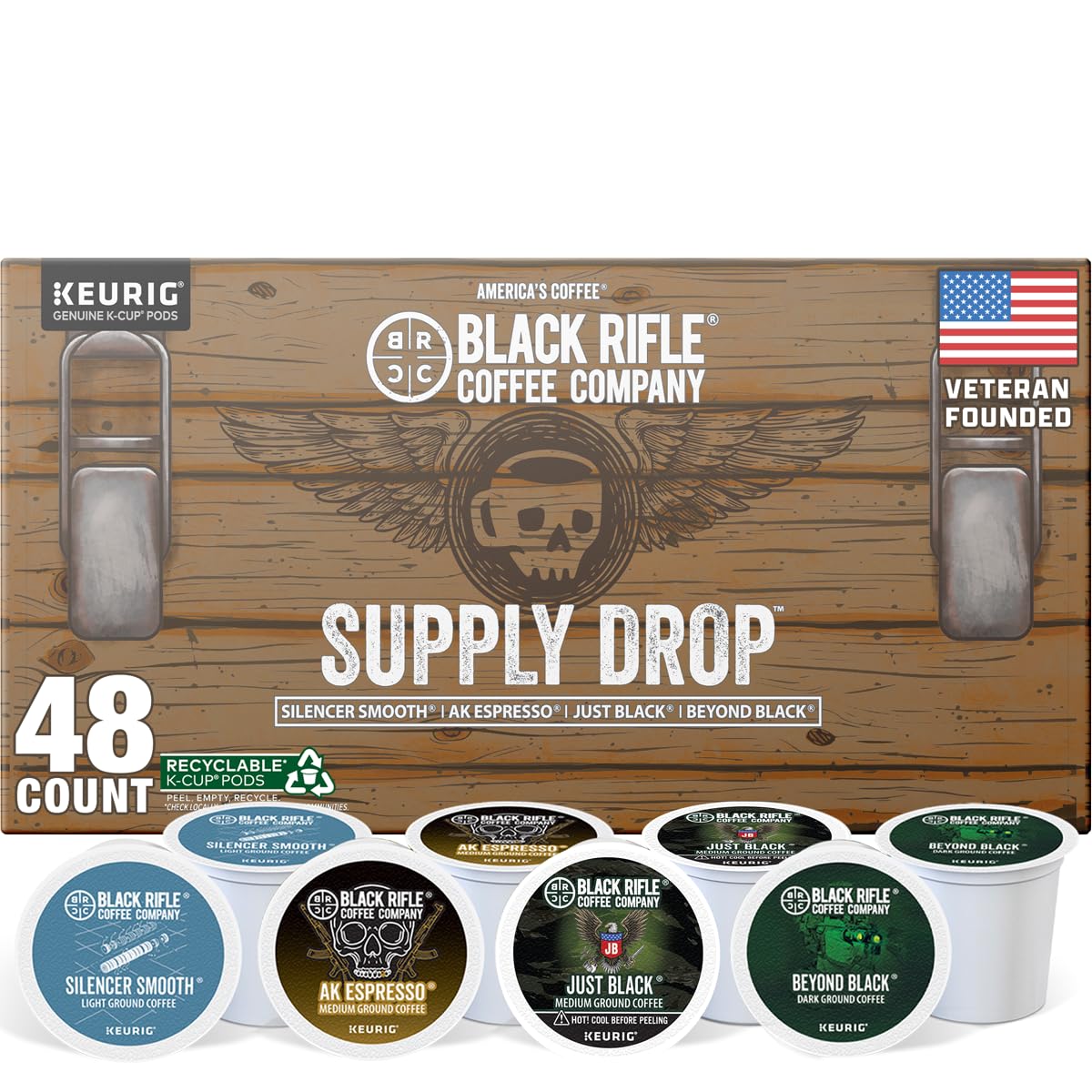 Black Rifle Coffee Company Supply Drop Variety Pack (48 Count of K Cups) - Silencer Smooth, AK Espr…