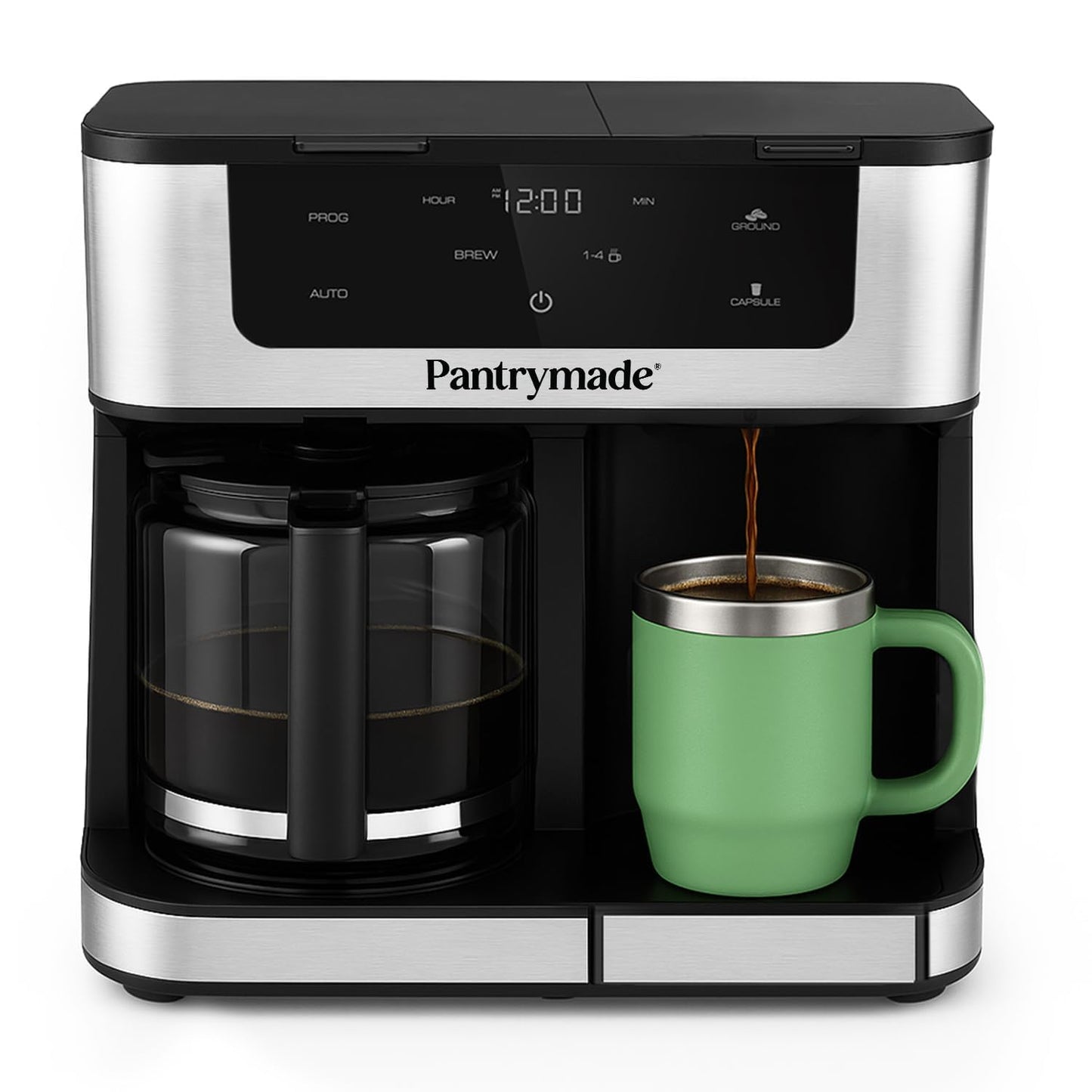 Pantrymade Dual Brew Coffee Maker | 12 Cup Glass Carafe & Single Serve K-Cup Combo | Programmable T…