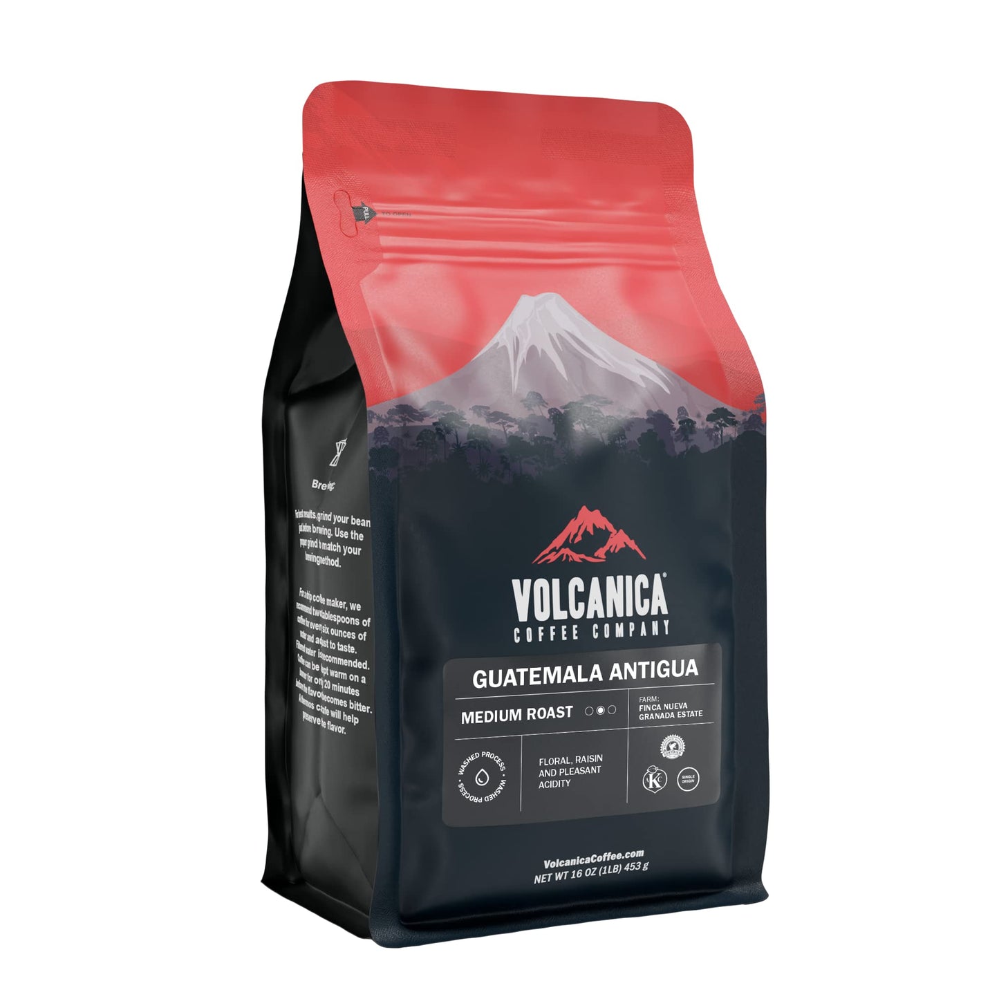 Guatemala Coffee, Antigua, Whole Bean, Medium Roast, USDA Organic, Fresh Roasted, Kosher, 16-ounces