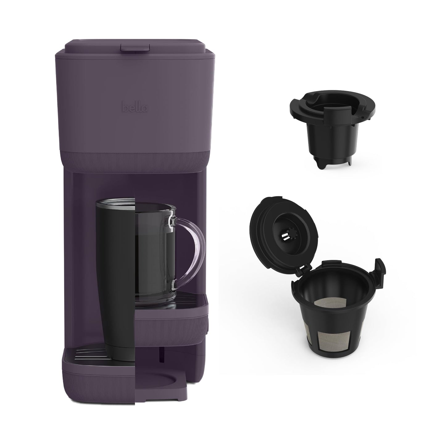 BELLA Single Serve Coffee Maker, K Cup & Coffee Ground Compatible with Removable, Adjustable Drip T…