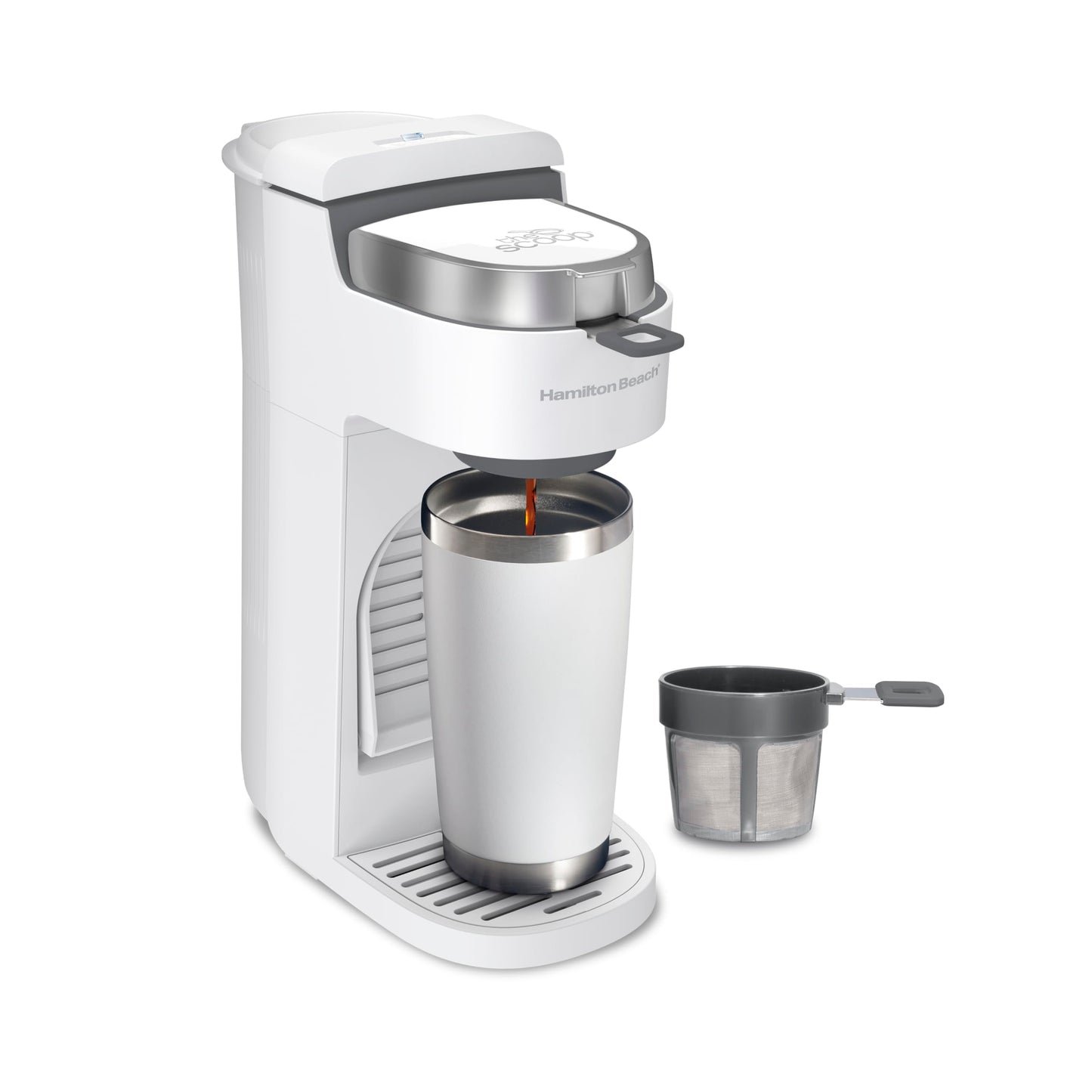 Hamilton Beach 47621 The Scoop Single Serve Coffee Maker & Fast Grounds Brewer for 8-14oz. Cups, Br…