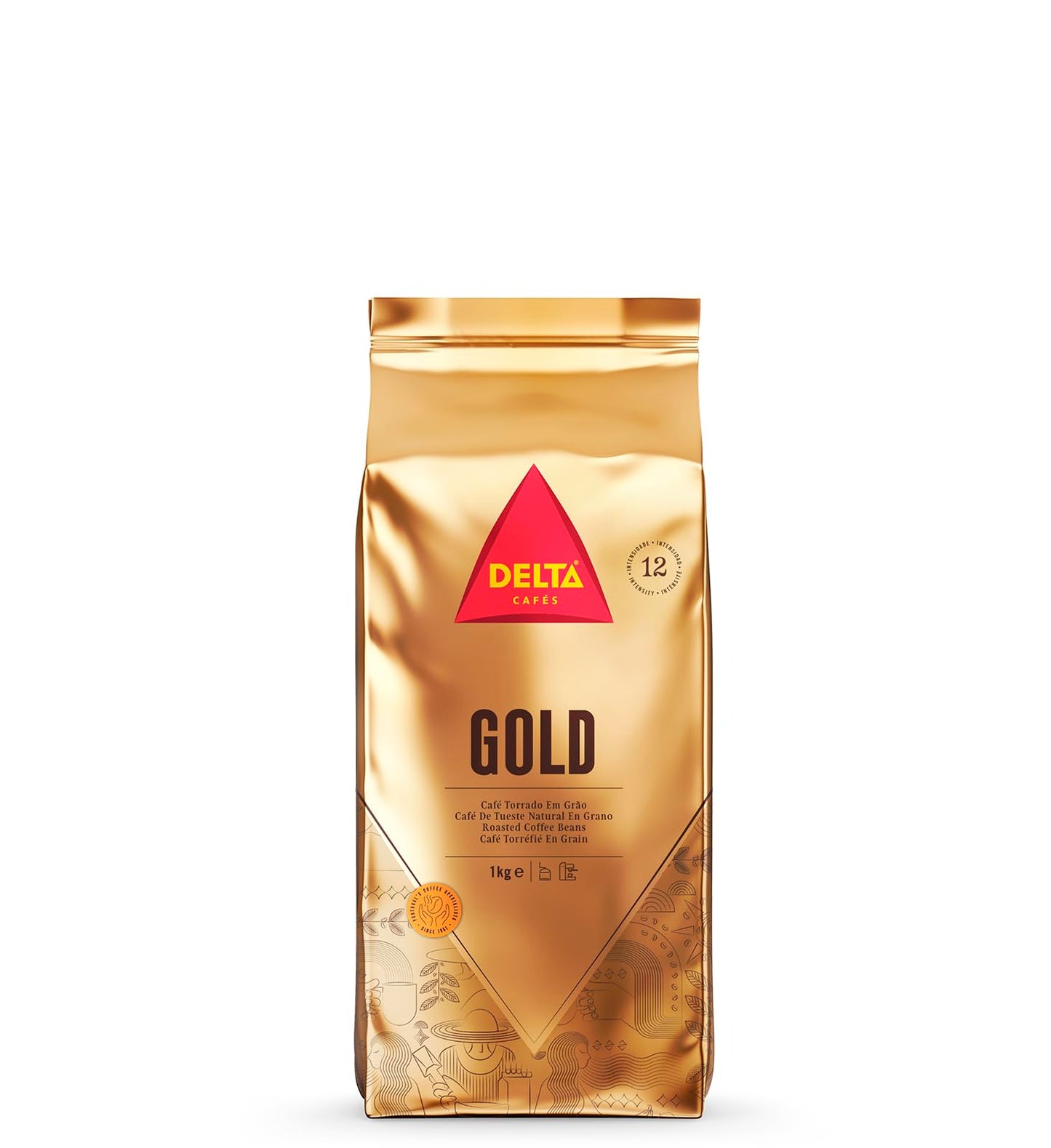 Delta Cafés Gold Whole Bean Coffee 1kg/35.2 oz – Arabica Blend, Intensity 12, Naturally Roasted Esp…