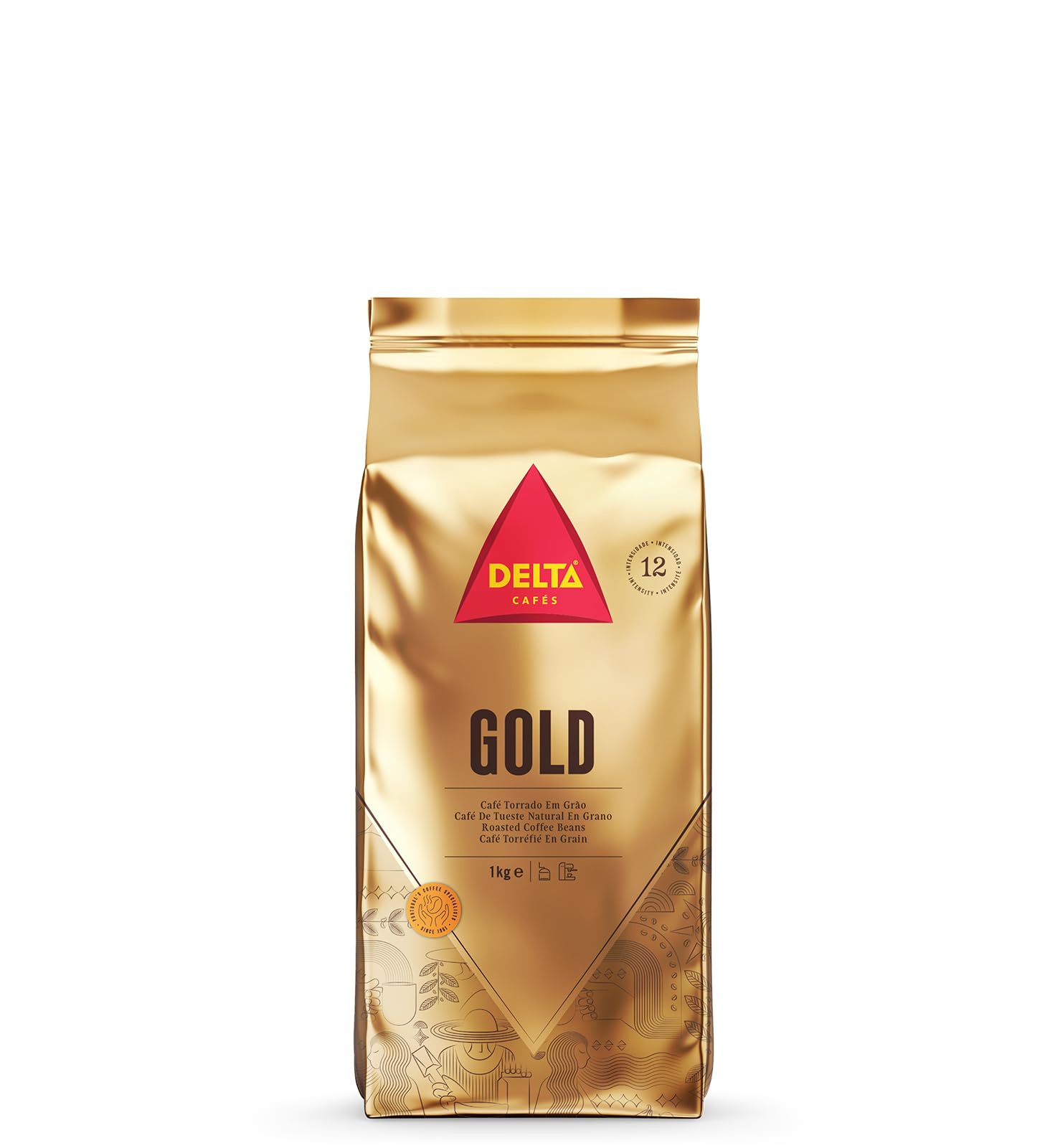 Delta Cafés Gold Whole Bean Coffee 1kg/35.2 oz – Arabica Blend, Intensity 12, Naturally Roasted Esp…
