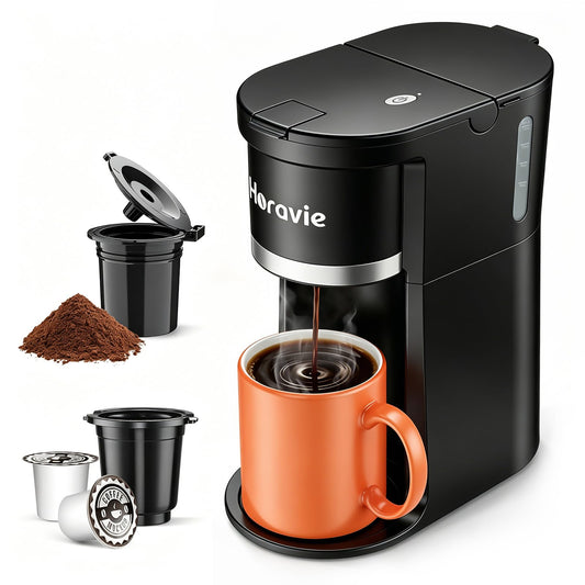 Horavie Small Single Serve Coffee Maker, Fast Brew One Cup Coffee Machine for K Cup and Grounds, 6 …