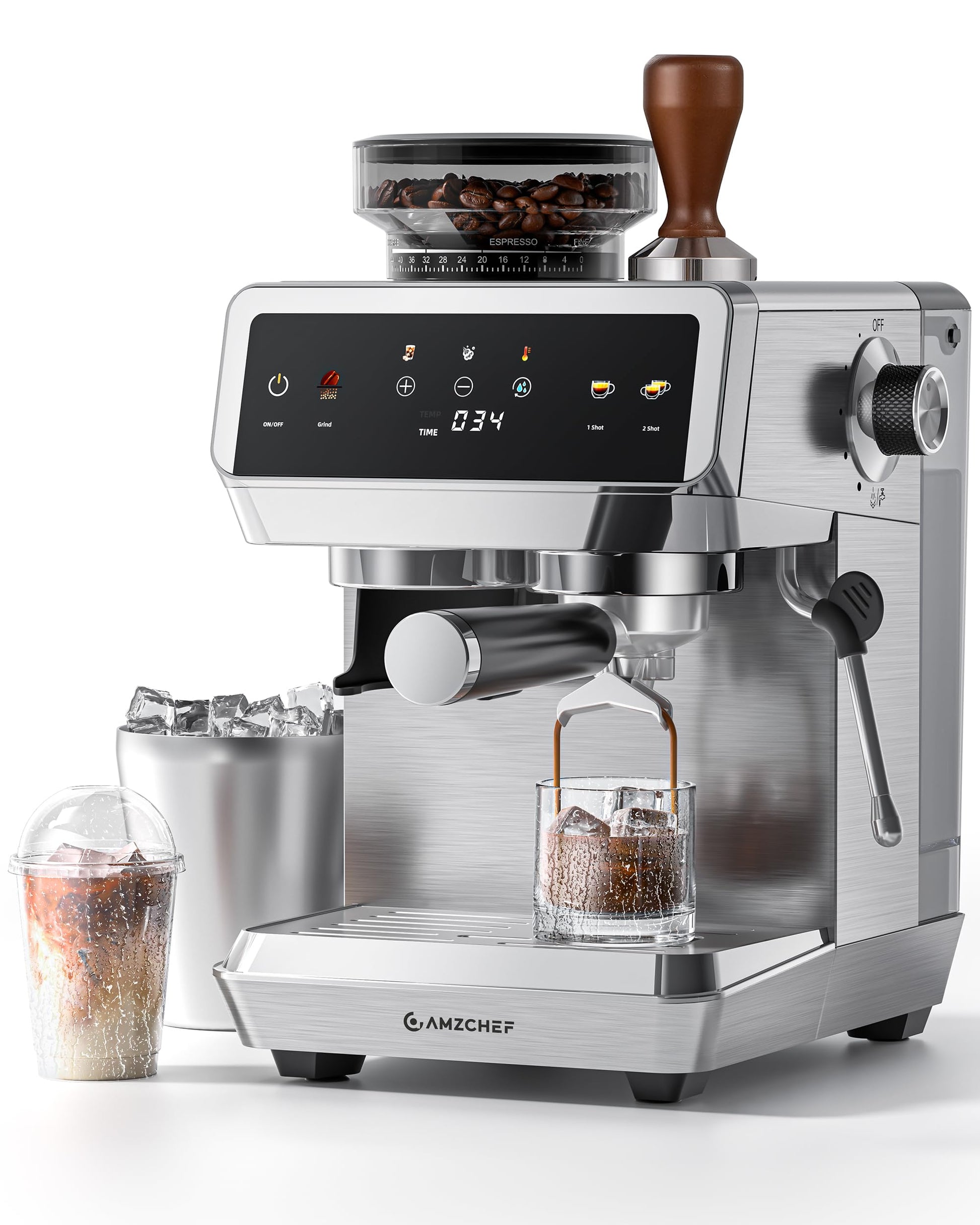 AMZCHEF Espresso Machine With Grinder, 190℉-201℉ Temp Control Coffee machine with 44 Grind Setting,…