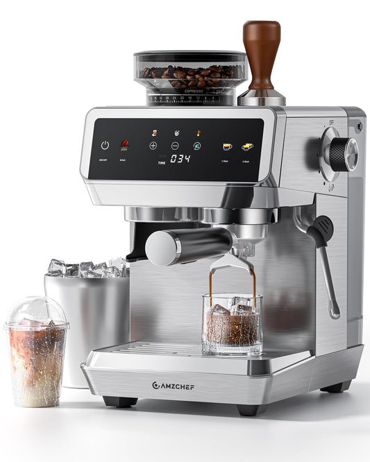 AMZCHEF Espresso Machine With Grinder, 190℉-201℉ Temp Control Coffee machine with 44 Grind Setting,…
