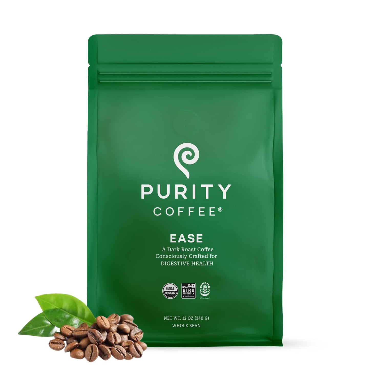 Purity Coffee EASE Low Acid Dark Roast Whole Bean (12oz Bag) | Specialty-Grade USDA Organic Arabica…