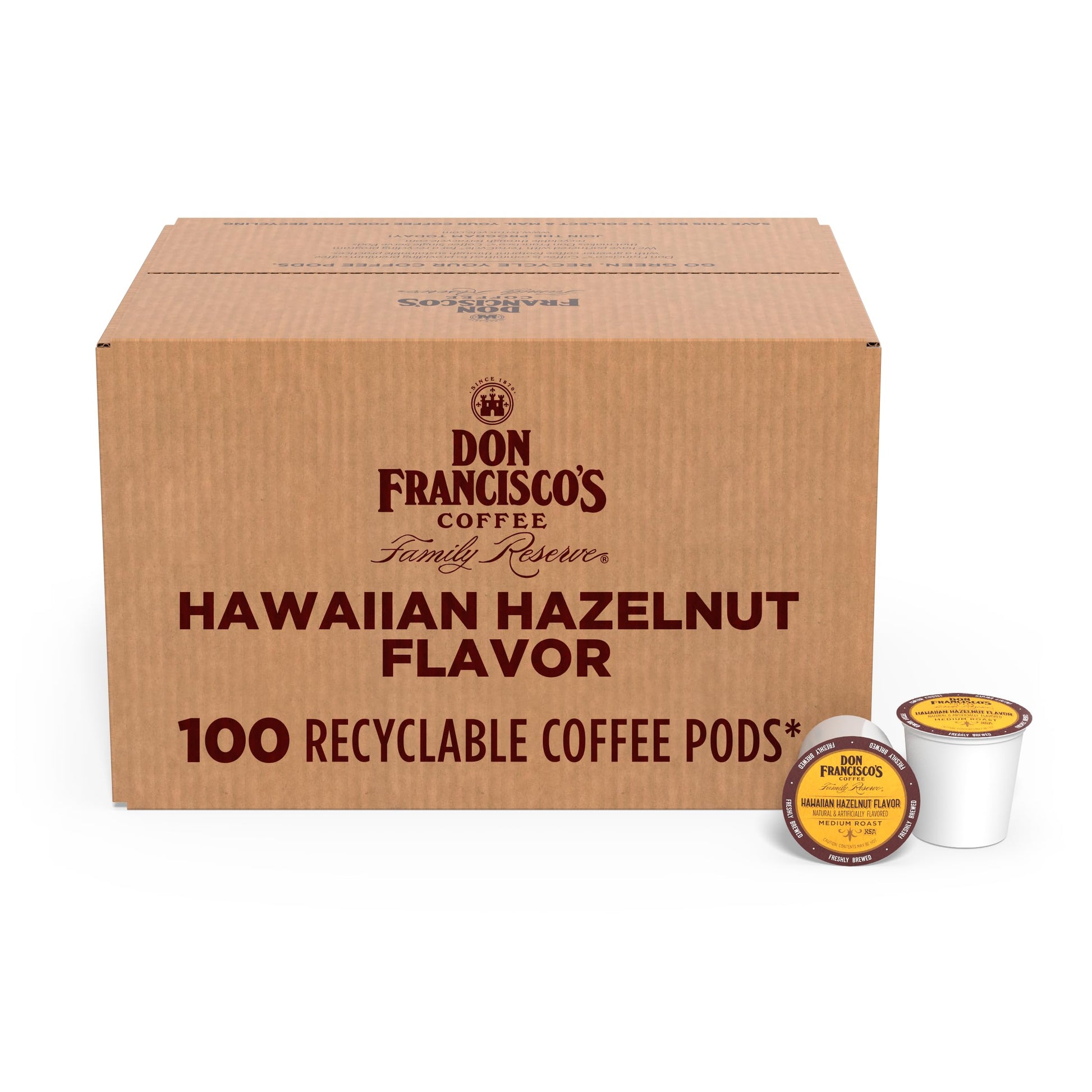 Don Francisco's Hawaiian Hazelnut Flavored Coffee Pods, 100 Count, Medium Roast, Compatible with Ke…