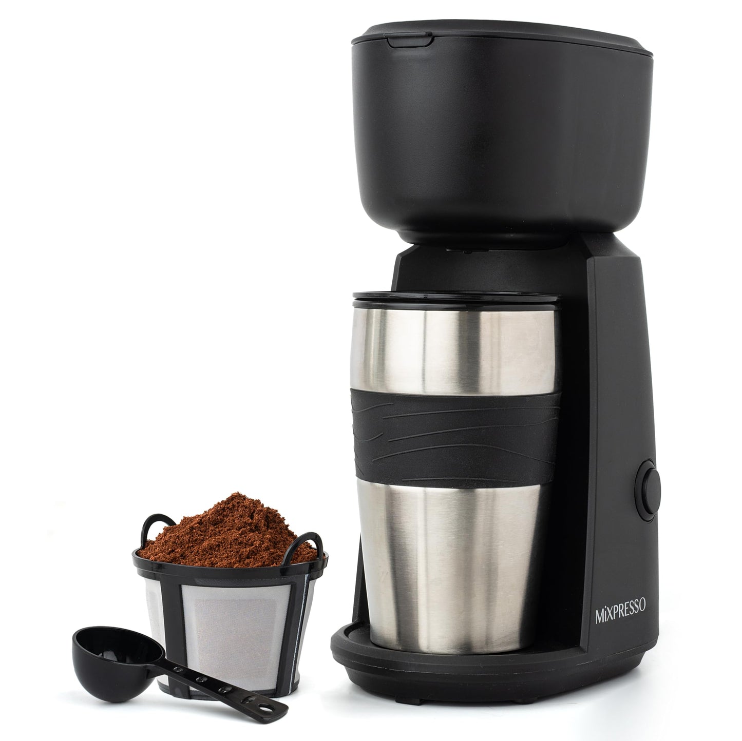 Mixpresso Personal Single Serve Coffee Maker & 14oz Travel Mug, Drip Small Coffee Maker & Tumbler, …