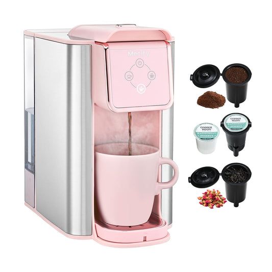 Mecity Pink Coffee Maker 3-in-1 Single Serve Coffee Machine, For Flat Bottom Coffee Capsule, Ground…