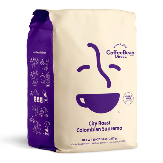 Coffee Bean Direct City Roast Colombian Supremo, Whole Bean Coffee, Arabica Coffee, Medium Roast, 5…
