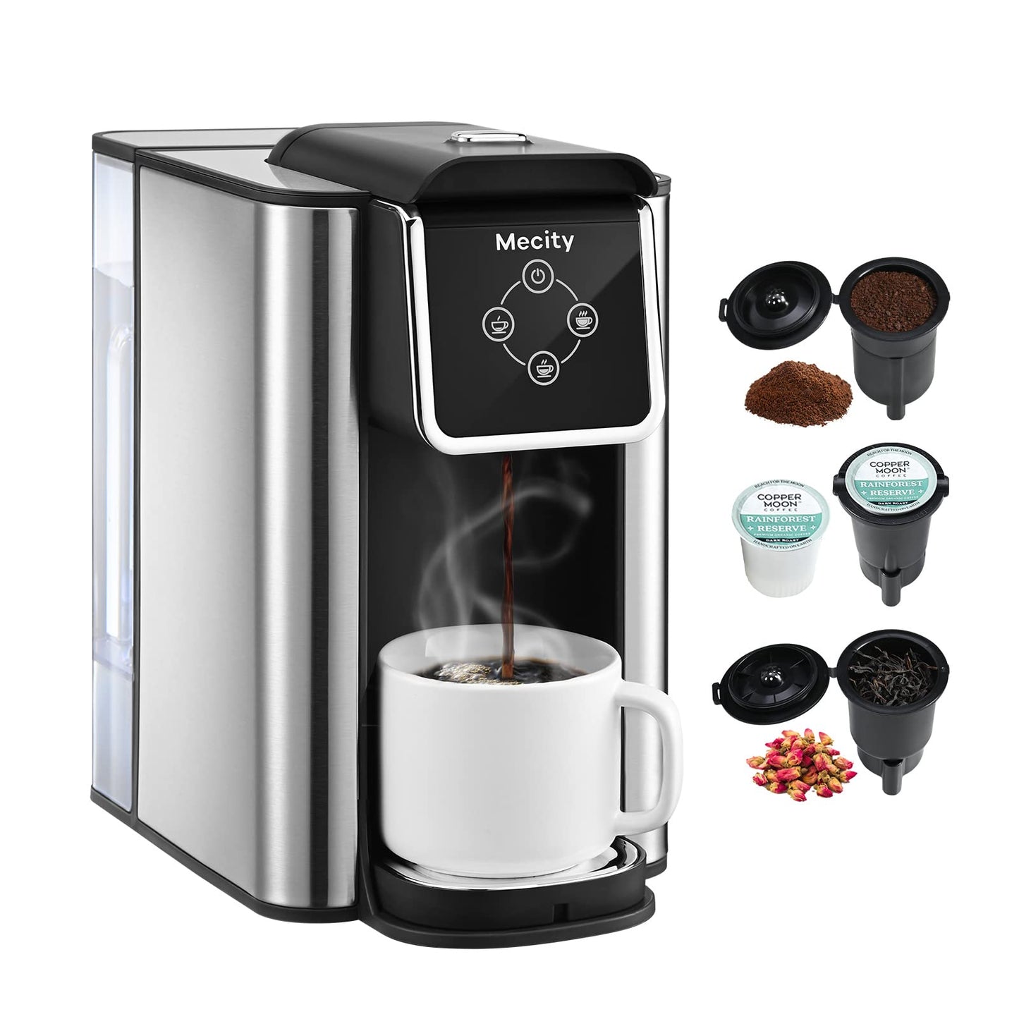 Mecity Coffee Maker 3 in 1 Single Serve Coffee Machine, Compatible with K cup Capsules, Instant Cof…