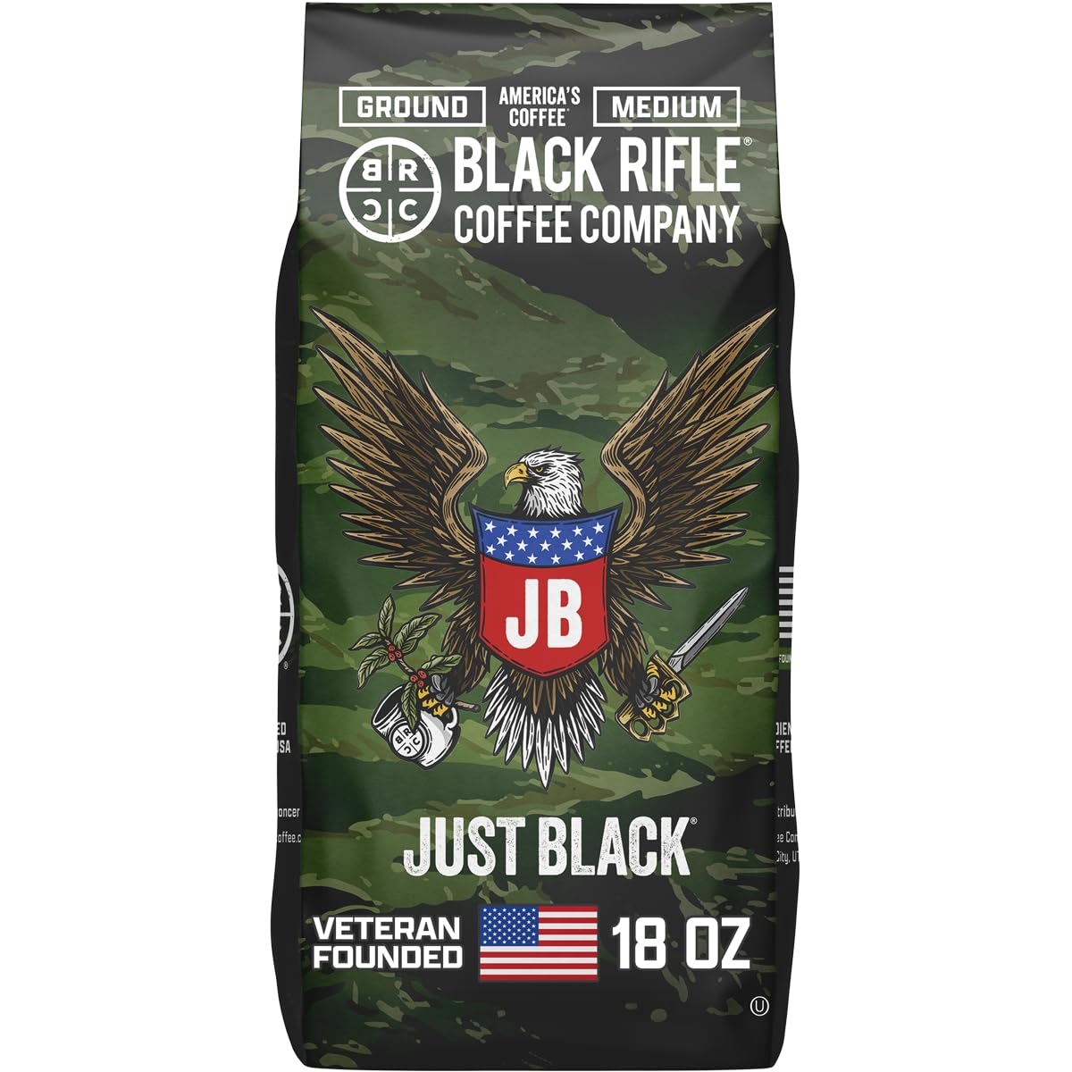 Black Rifle Coffee Company Just Black, 18oz Bag, Ground Coffee Medium Roast - Roasted Blend Made fr…