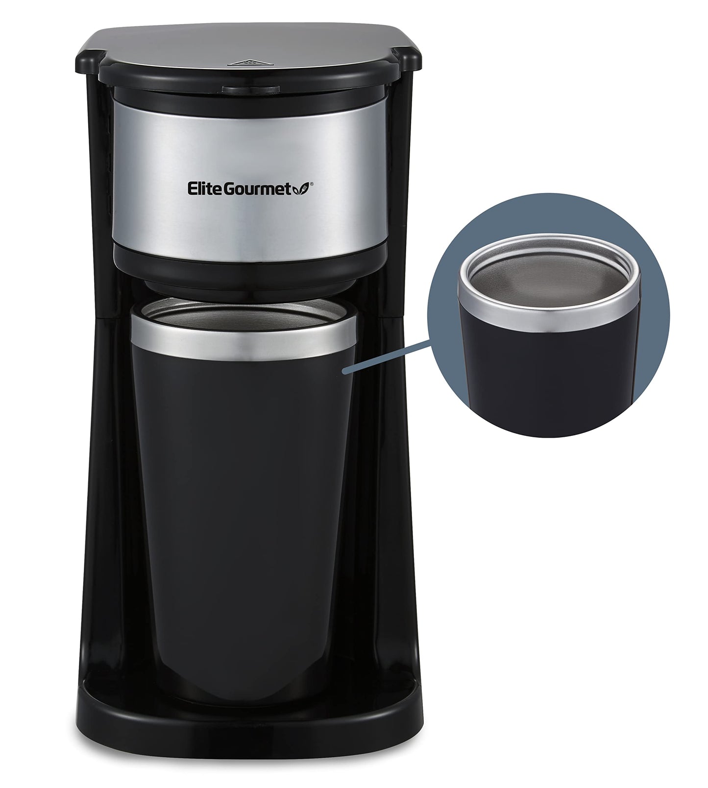 Elite Gourmet EHC112 Personal Single-Serve Compact Coffee Maker Brewer Includes 14Oz. Thermal Trave…