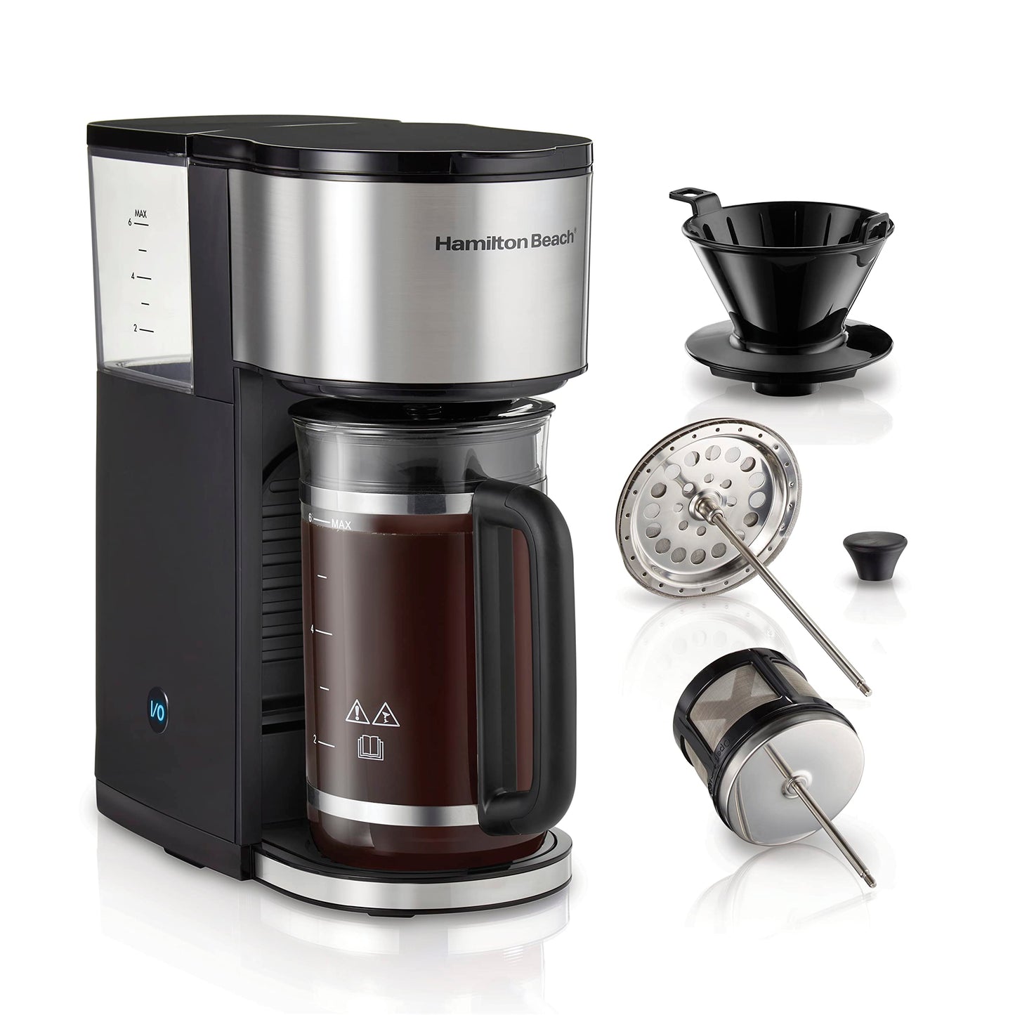 Hamilton Beach Home Barista 7-in-1 Small Coffee Maker with Seven Ways to Brew, 6 Cup Carafe, Drip, …
