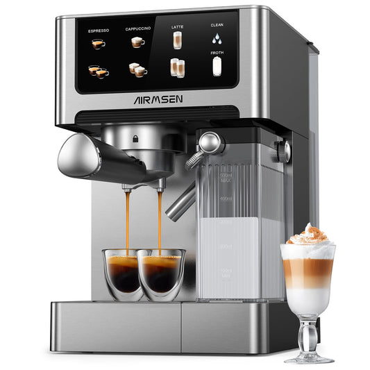 AIRMSEN 20 Bar Espresso Machine with Automatic Milk Frother, Cappuccino & Latte Coffee Maker with Q…