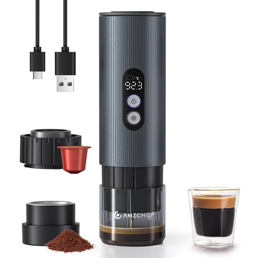 AMZCHEF Portable Coffee Maker Rechargeable w/ 9000mAh Battery, 2-in-1 Travel Espresso Maker for Gro…