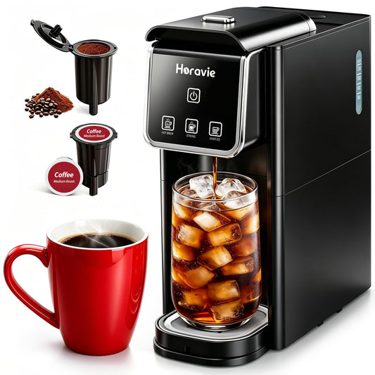Horavie Hot and Iced Single Serve Coffee Maker, for K-Pod and Grounds, Strong Brew Setting, 6-12 Oz…