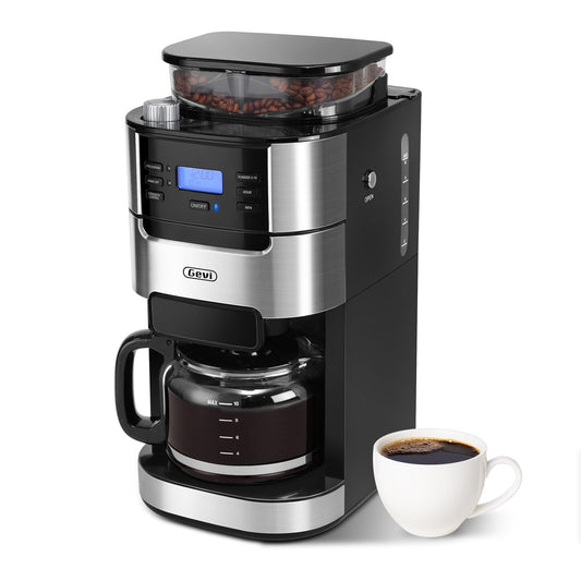 Gevi 10-Cup Drip Coffee Maker with Built-in Burr Grinder & Programmable Timer, 1.5L Water Tank, Aut…