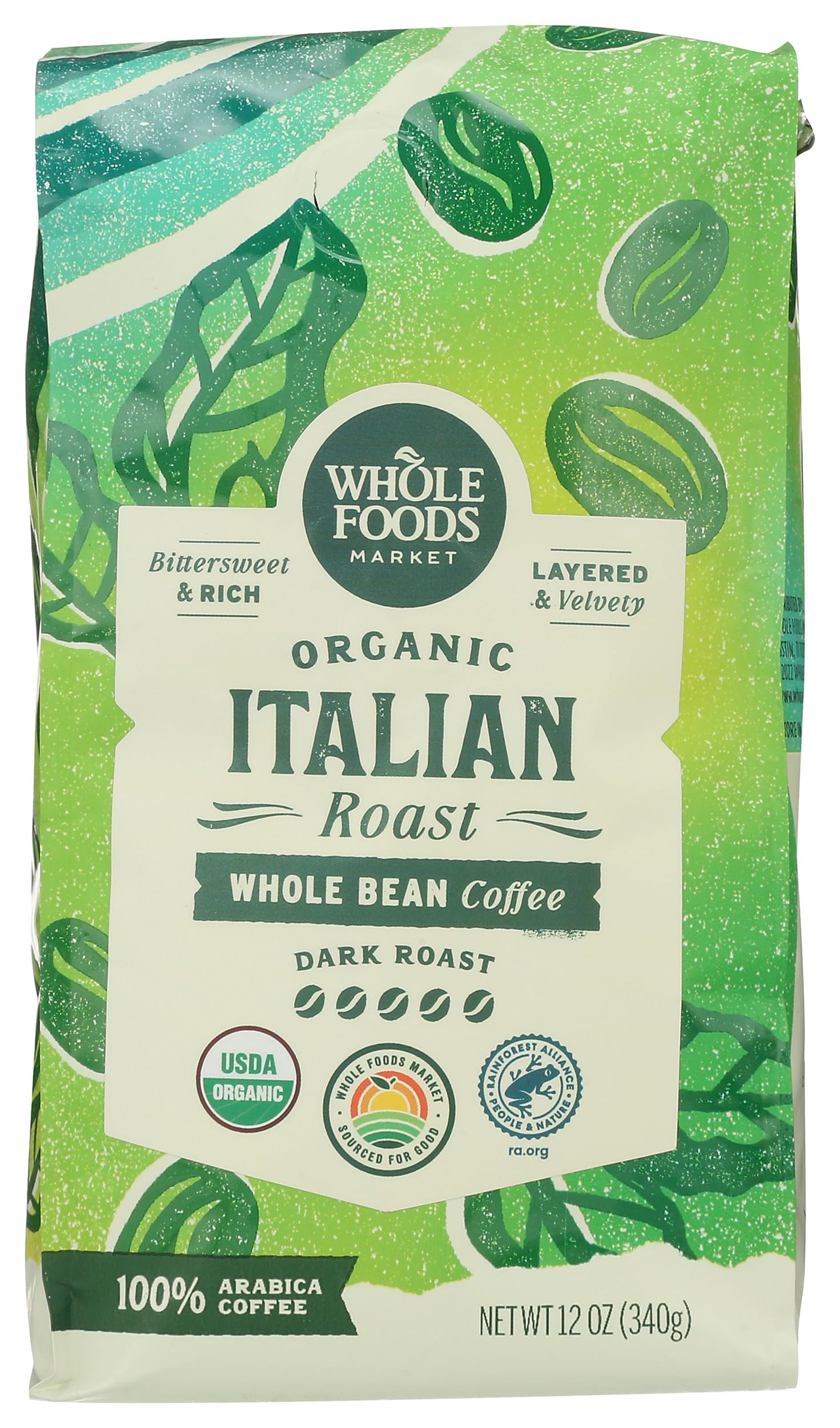 Whole Foods Market, Organic Whole Bean Coffee, Dark Italian Roast, Bittersweet, Rich & Velvety, 12 …
