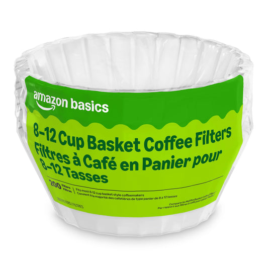 Basics Basket Coffee Filters for 8-12 Cup Coffee Makers, White, 200 Count