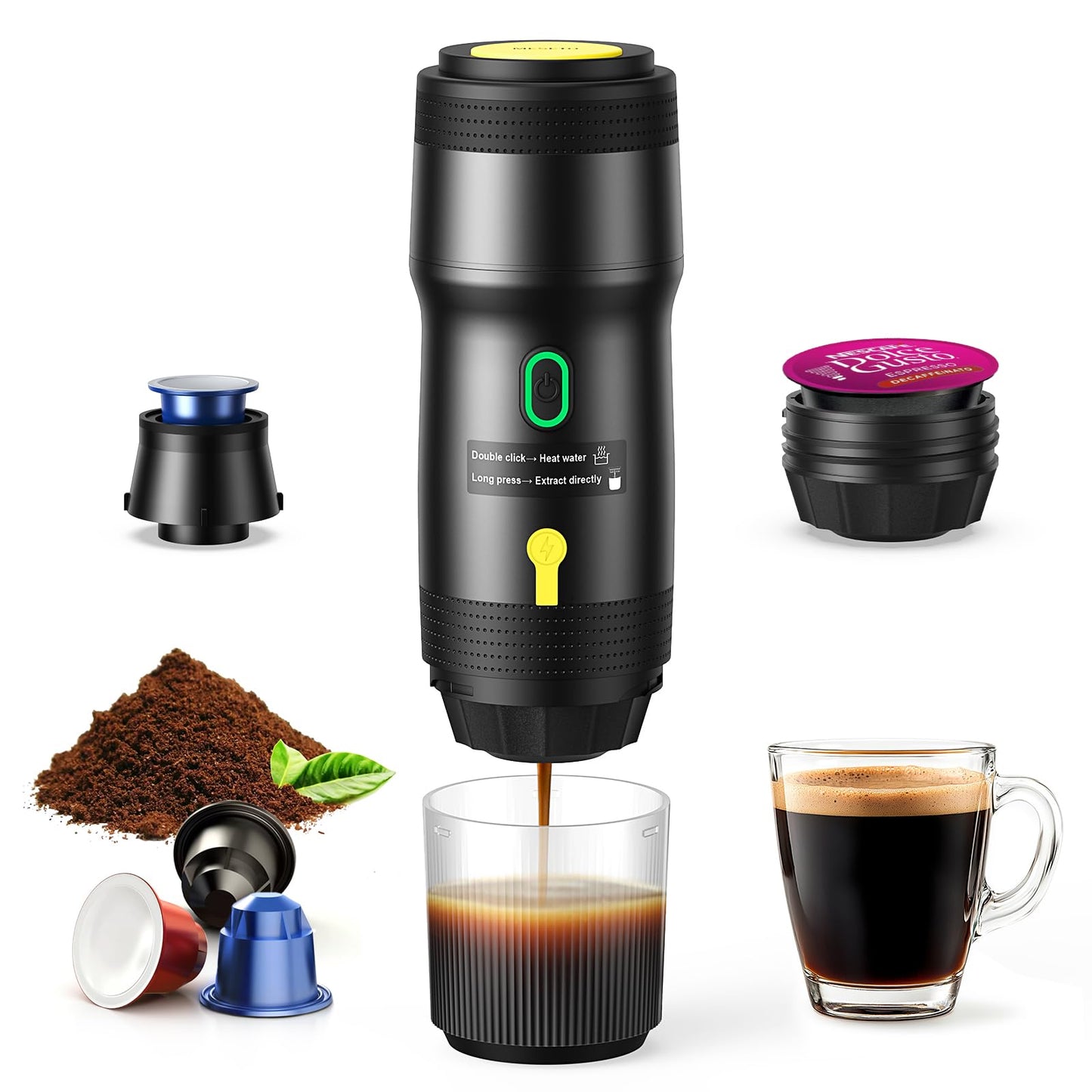 Portable Electric Espresso Machine, Car Self-Heating Coffee Maker with USB-DC, Travel Coffee Machin…