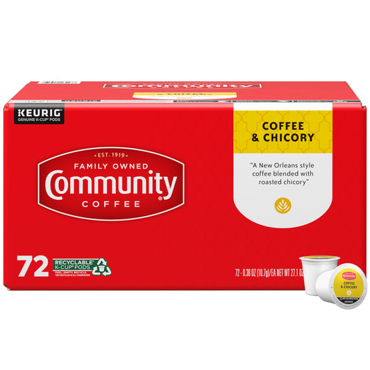 Community Coffee Coffee & Chicory 72 Count Coffee Pods, Medium-Dark Roast, Compatible with Keurig 2…