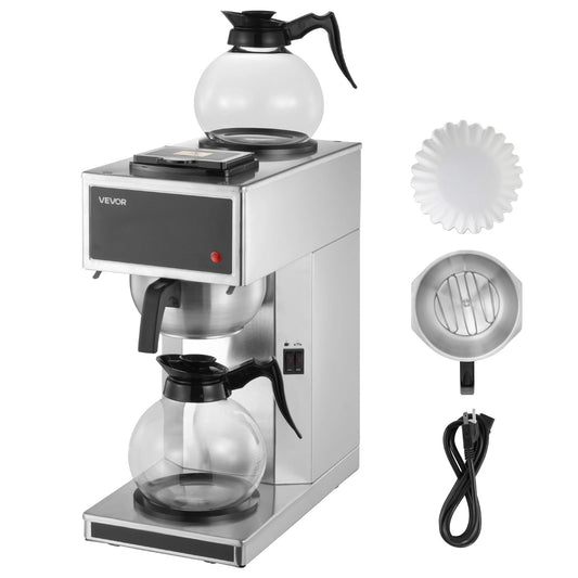 VEVOR Commercial Drip Coffee Maker, 12 Cups Coffee-Maker Machine with 2 Glass Carafes and 2 Decante…