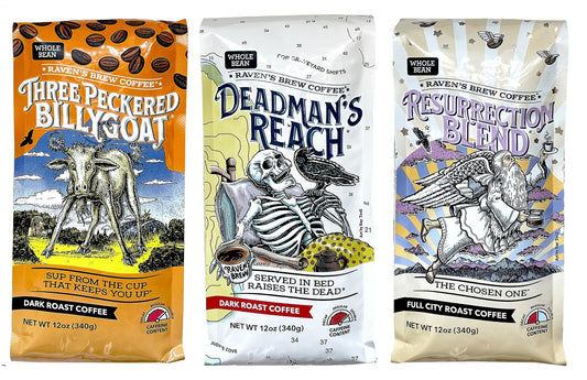 Raven's Brew Whole Bean Coffee Variety Pack - 3 Delicious Flavors - Three Peckered Billy Goat, Dead…
