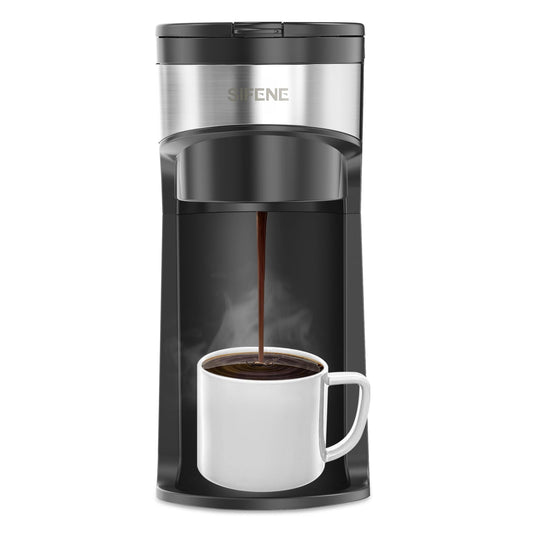 SIFENE Mini Coffee Maker Single Serve, One Cup for K Pod & Ground Coffee, 6 to 12 Oz Brew Sizes, Ca…