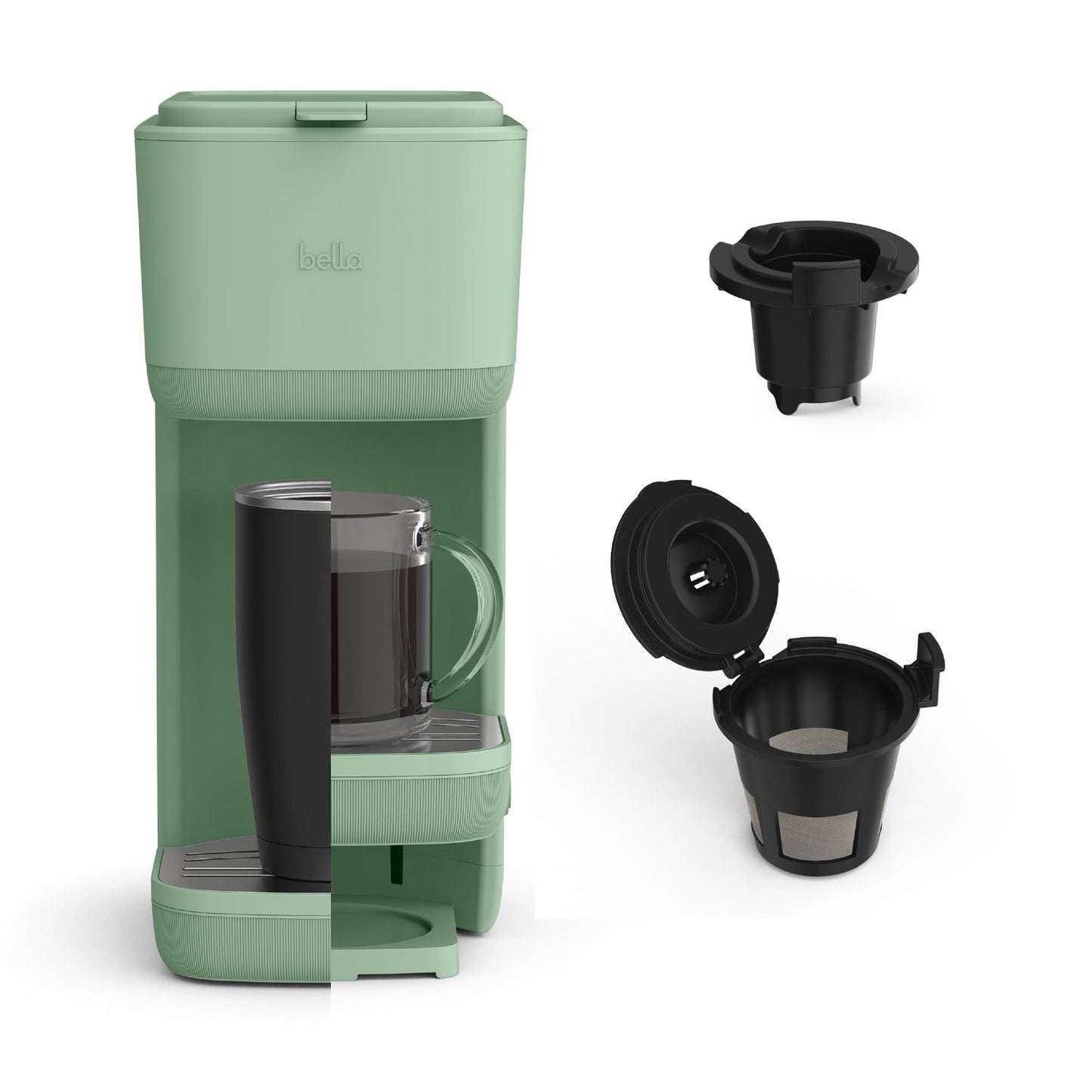 BELLA Single Serve Coffee Maker, K Cup & Coffee Ground Compatible with Removable, Adjustable Drip T…