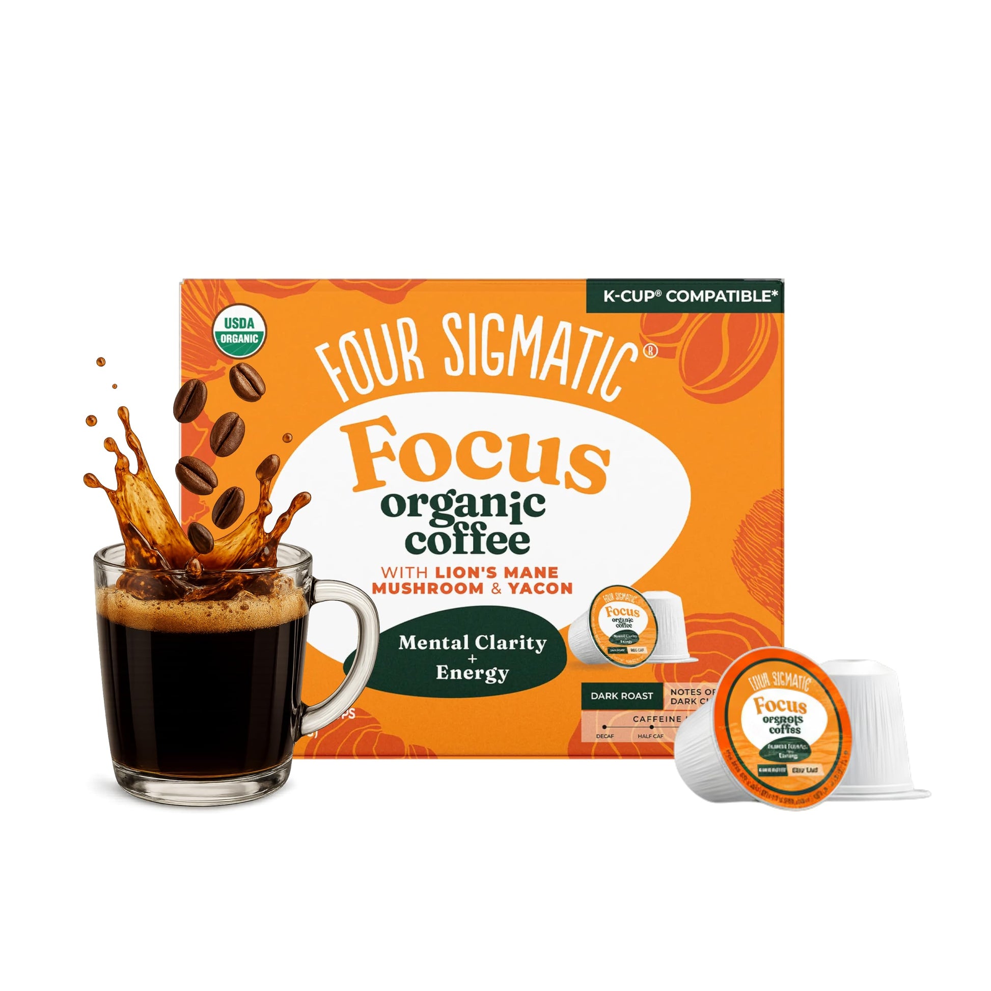 Four Sigmatic Mushroom Coffee K-Cups | Organic Dark Roast Coffee with Lion’s Mane Mushroom Powder &…