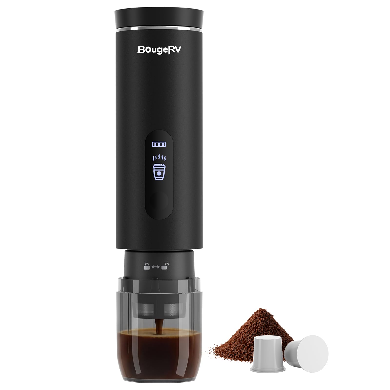 BougeRV Portable Drip Coffee Maker Compatible with K Cup & Ground Coffee, Electric Car Coffee Machi…