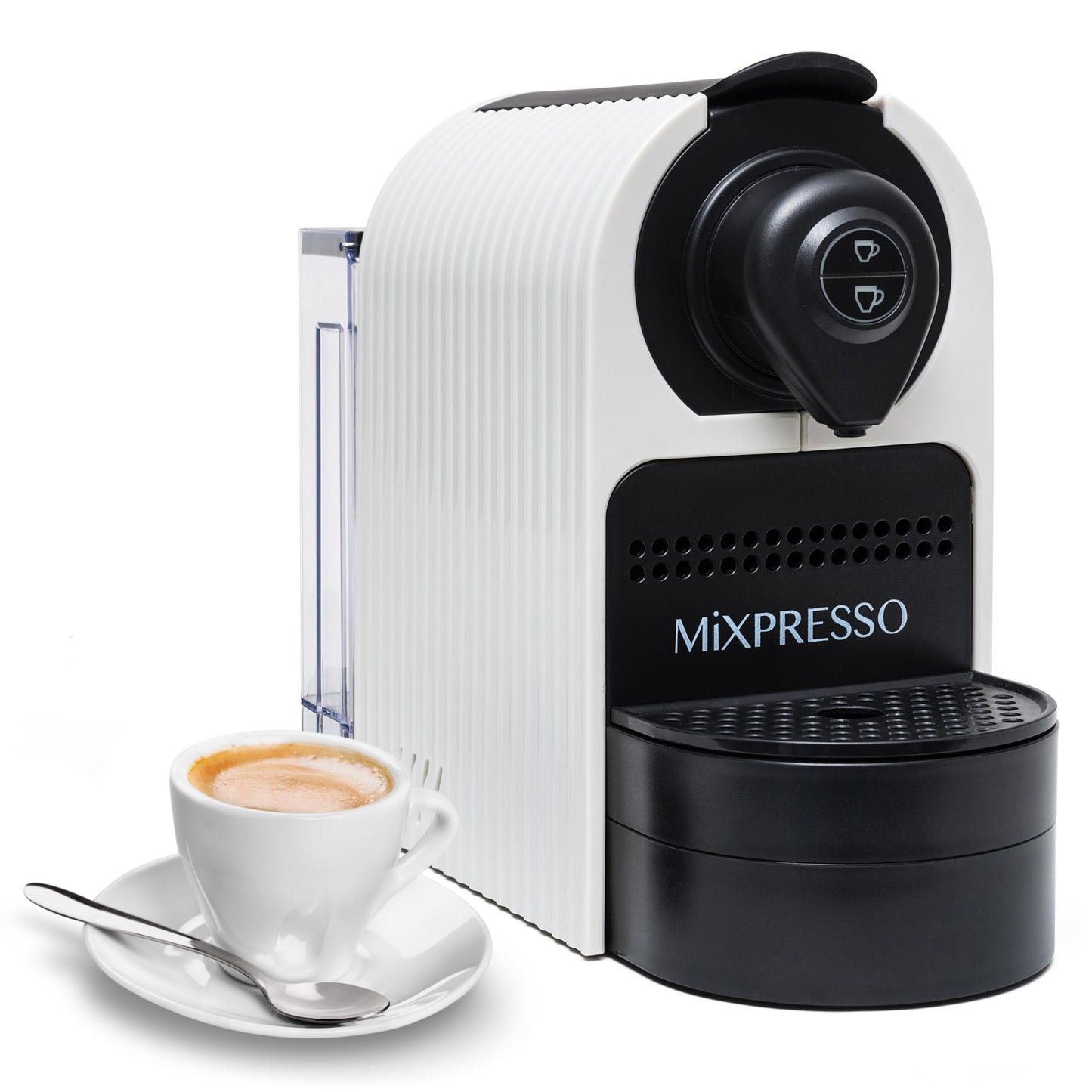 Mixpresso White Espresso Coffee Machine – Compact 1400W Single Serve Coffee Maker Compatible with N…