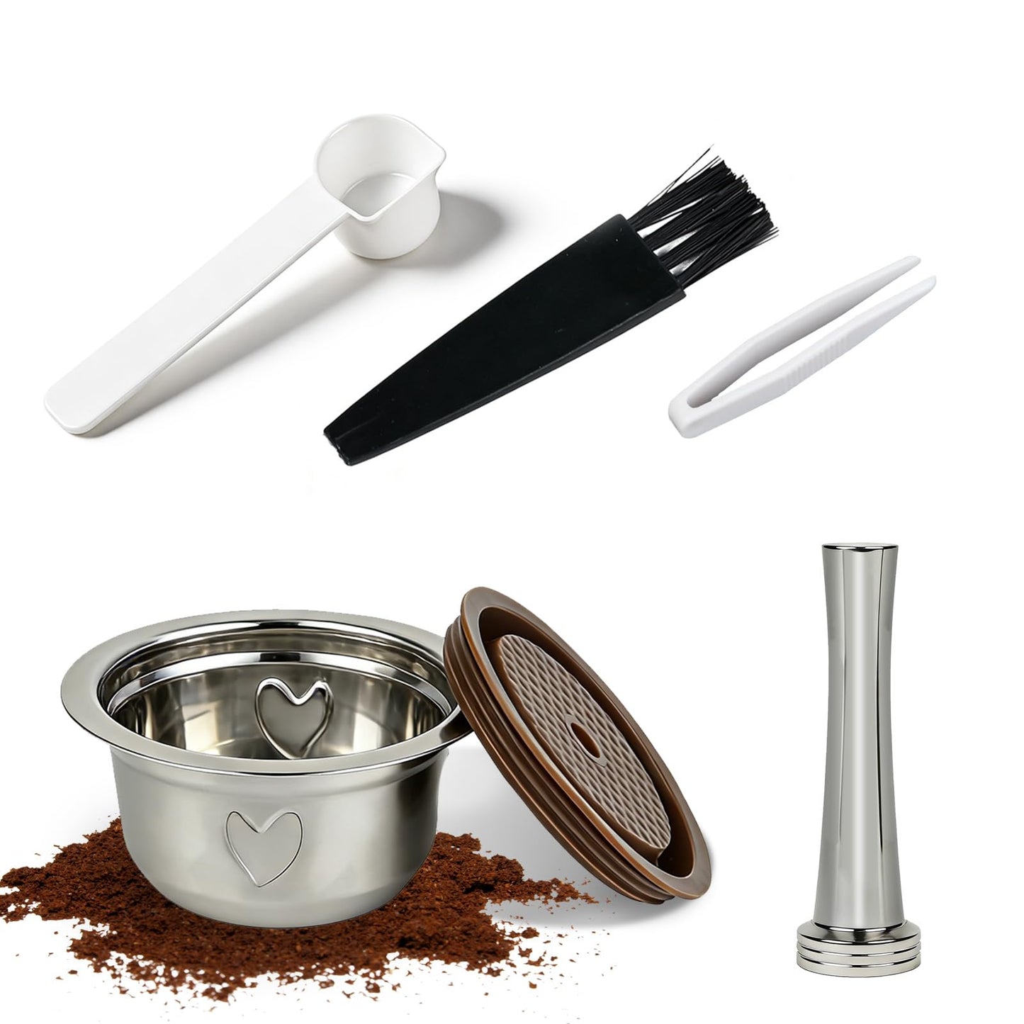 RAWILL Reusable Coffee Pods Kit, 230ml Stainless Steel Coffee Capsule with Silicone Lid, Spoon, Bru…