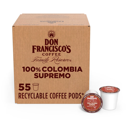Don Francisco's 100% Colombia Supremo Coffee Pods, 55 Count, Medium Roast, Compatible with Keurig B…