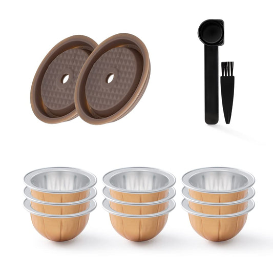 Reusable VERTUO Capsule Caps 2 Pcs + EMPTY Refillable VERTUOLINE Pods-80+150+230ml Each 3 Pcs For V…