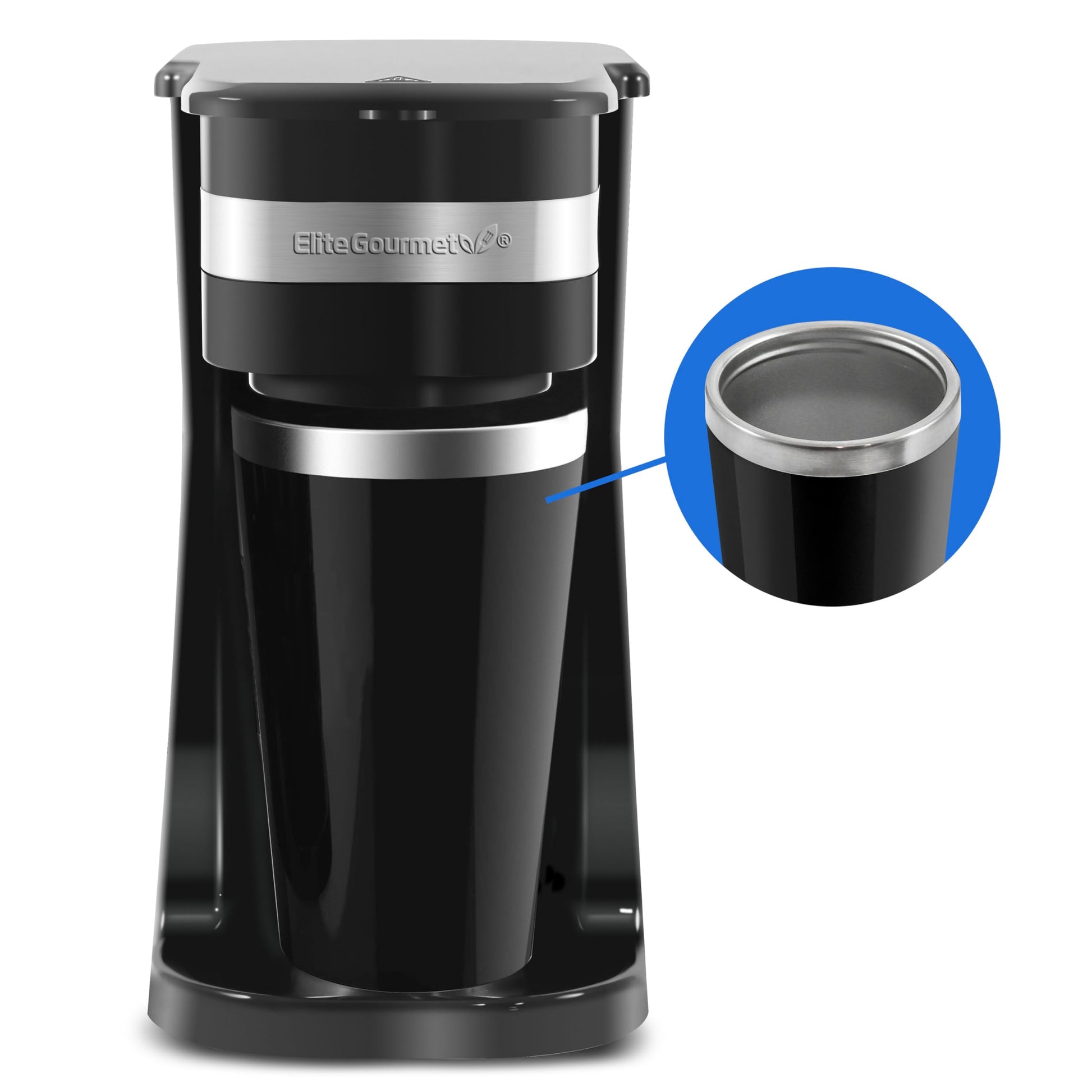 Elite Gourmet EHC111A Personal Single-Serve Compact Coffee Maker Brewer Includes 14Oz. Stainless St…